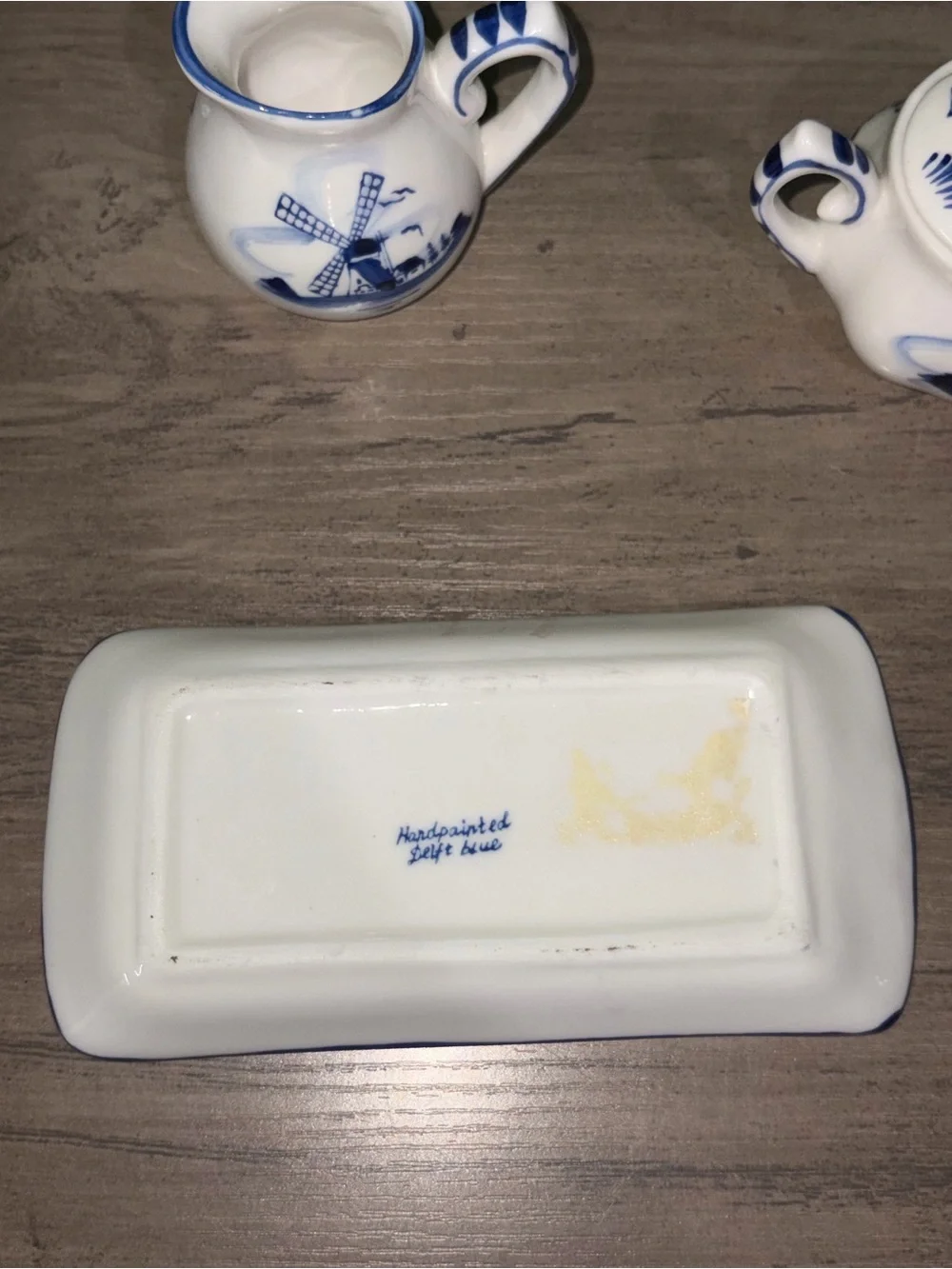 🆕💜 Hand Painted Delft Blue Mini Creamer Sugar Bowl Tray Holland Collectible